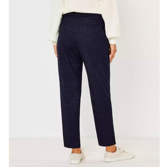 Loft Tapered Pull On Pants In Windowpane Brushed Flannel - Picture 3 of 5